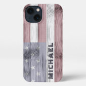 Rustic Red White Blue Wood USA vlag Monogram iPhone Hoesje (Achterkant)