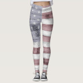 Rustic Red White Blue Wood USA vlag Monogram Leggings (Voorkant)