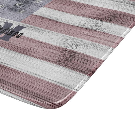 Rustic Red White Blue Wood USA vlag Monogram Snijplank (Hoek)