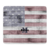 Rustic Red White Blue Wood USA vlag Monogram Snijplank (Voorkant)