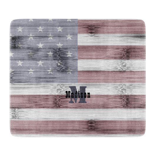Rustic Red White Blue Wood USA vlag Monogram Snijplank (Voorkant)