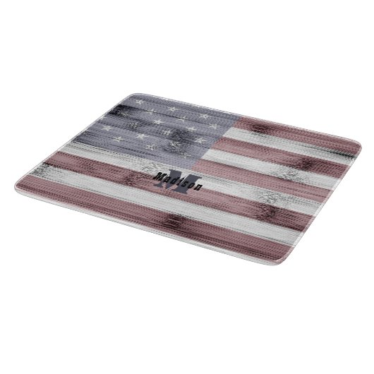 Rustic Red White Blue Wood USA vlag Monogram Snijplank (Hoek)