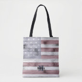Rustic Red White Blue Wood USA vlag Monogram Tote Bag (Voorkant)