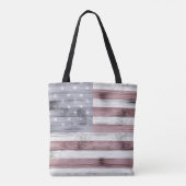 Rustic Red White Blue Wood USA vlag Monogram Tote Bag (Achterkant)