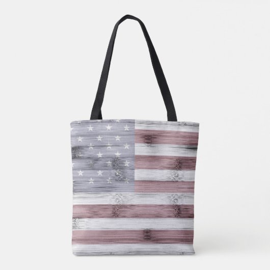 Rustic Red White Blue Wood USA vlag Monogram Tote Bag (Achterkant)