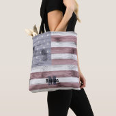 Rustic Red White Blue Wood USA vlag Monogram Tote Bag (Dichtbij)