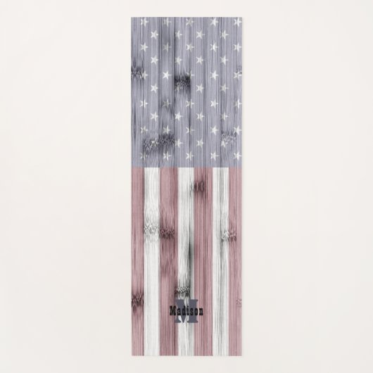 Rustic Red White Blue Wood USA vlag Monogram Yogamat (Voorkant)