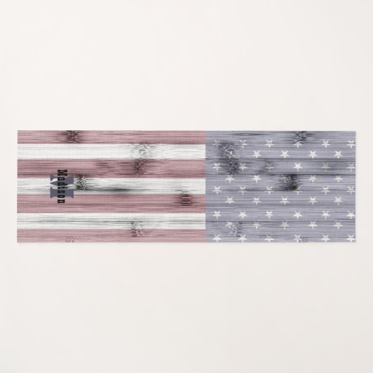 Rustic Red White Blue Wood USA vlag Monogram Yogamat (Voorkant (horizontaal))