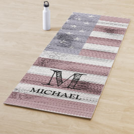Rustic Red White Blue Wood USA vlag Monogram Yogamat