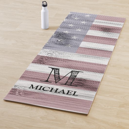 Rustic Red White Blue Wood USA vlag Monogram Yogamat (In situ)