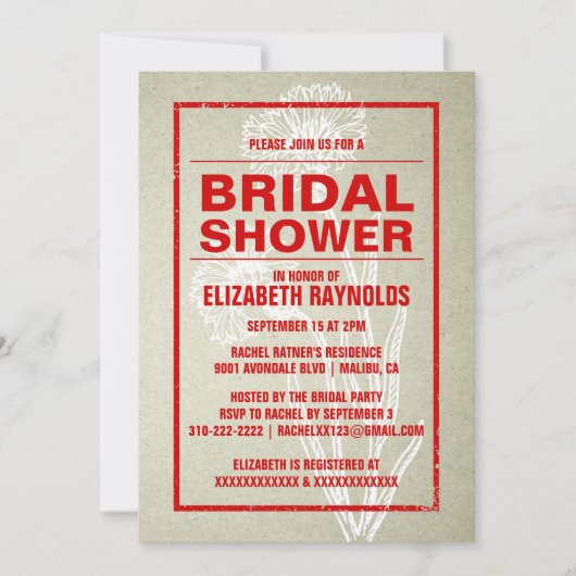 Rustic Red & White Bridal Shower Invitations Kaart (Voorkant)