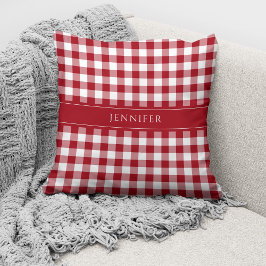 Rustic Red & White Gingham Pattern Name Throw Kussen