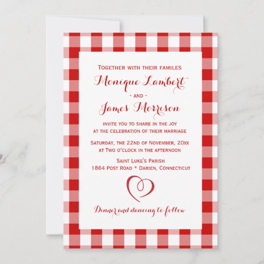 Rustic Red White Pset Gingham Country Weddenschap Kaart (Voorkant)