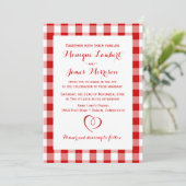 Rustic Red White Pset Gingham Country Weddenschap Kaart (Staand voorkant)