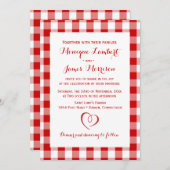 Rustic Red White Pset Gingham Country Weddenschap Kaart (Voorkant / Achterkant)