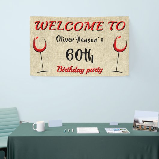 Rustic Red Wine Glass 60th Birthday Party Spandoek (Beurs)