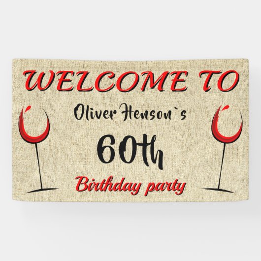 Rustic Red Wine Glass 60th Birthday Party Spandoek (Horizontaal)