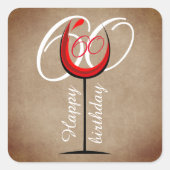 Rustic Red Wine Glass 60th Birthday Vierkante Sticker (Voorkant)