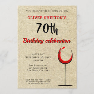 Rustic Red Wine Glass 70th Birthday Party Kaart