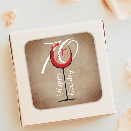 Rustic Red Wine Glass 70th Birthday Vierkante Sticker