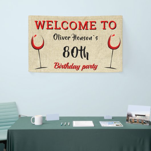 Rustic Red Wine Glass 80th Birthday Party Spandoek (Beurs)