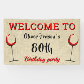 Rustic Red Wine Glass 80th Birthday Party Spandoek (Horizontaal)