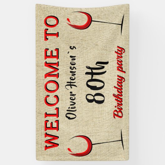 Rustic Red Wine Glass 80th Birthday Party Spandoek (Verticaal)
