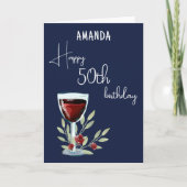 Rustic Red Wine Glass Olive 50th Happy Birthday (Voorkant)
