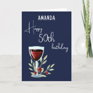 Rustic Red Wine Glass Olive 50th Happy Birthday