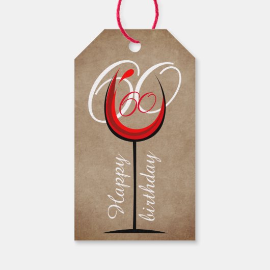 Rustic Red Wine Glass Script 60th Birthday Cadeaulabel (Achterkant)