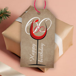 Rustic Red Wine Glass Script 60th Birthday Cadeaulabel