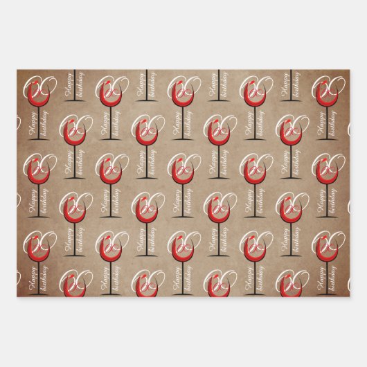 Rustic Red Wine Glass Script 60th Birthday Gift Inpakpapier Vel (Voorkant 2)