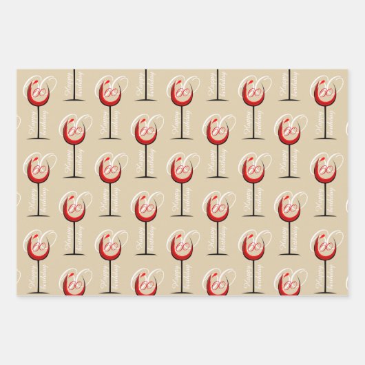 Rustic Red Wine Glass Script 60th Birthday Gift Wr Inpakpapier Vel (Voorkant)