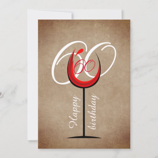 Rustic Red Wine Glass Script 60th Birthday Kaart (Voorkant)