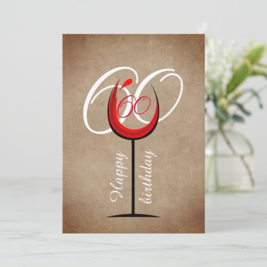 Rustic Red Wine Glass Script 60th Birthday Kaart (Staand voorkant)