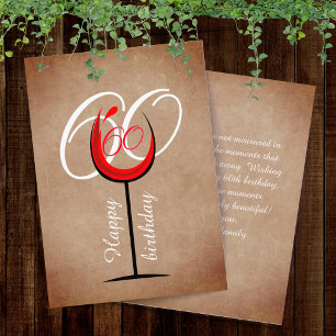 Rustic Red Wine Glass Script 60th Birthday Kaart