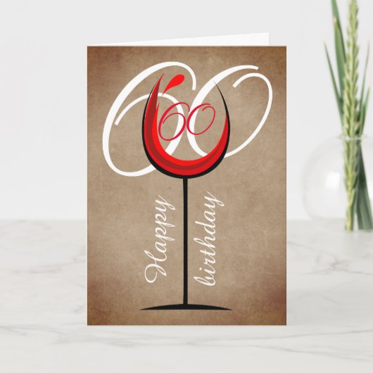 Rustic Red Wine Glass Script 60th Birthday Kaart (Voorkant)
