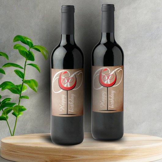 Rustic Red Wine Glass Script 60th Birthday Wijn Etiket