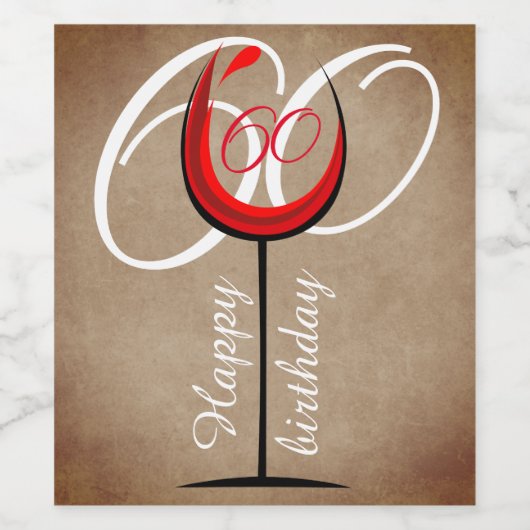 Rustic Red Wine Glass Script 60th Birthday Wijn Etiket (Enkel label)