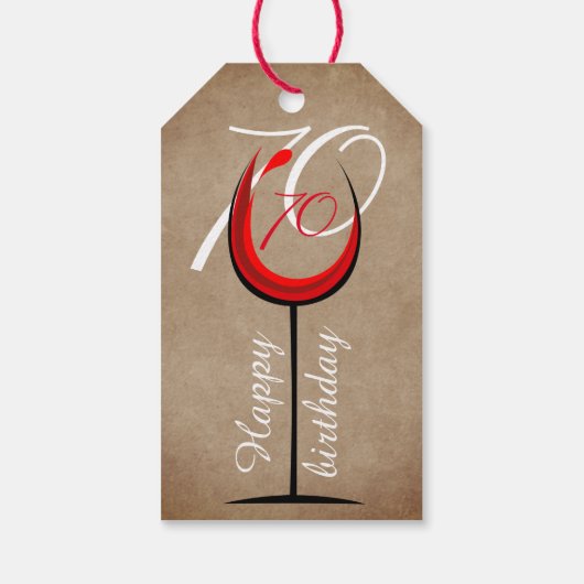 Rustic Red Wine Glass Script 70th Birthday Cadeaulabel (Achterkant)