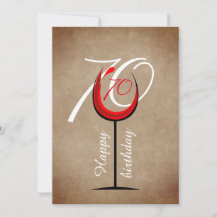 Rustic Red Wine Glass Script 70th Birthday Kaart