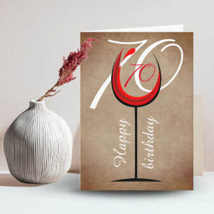 Rustic Red Wine Glass Script 70th Birthday Kaart