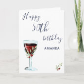 Rustic Red Wine Roos Waterverf 50e verjaardag Kaart (Voorkant)
