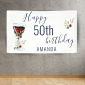 Rustic Red Wine Roos Waterverf 50e verjaardag Spandoek