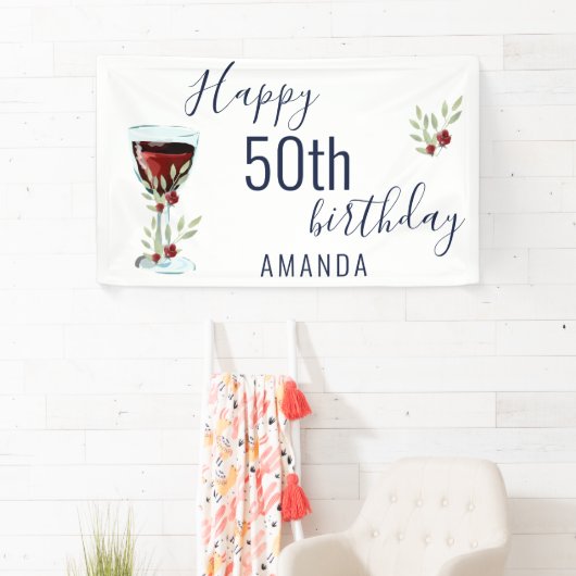 Rustic Red Wine Roos Waterverf 50e verjaardag Spandoek (Insitu)