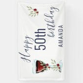 Rustic Red Wine Roos Waterverf 50e verjaardag Spandoek (Verticaal)