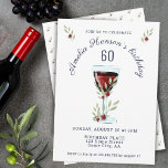 Rustic Red Wine Roos Waterverf 60e verjaardag Kaart<br><div class="desc">Rustic Red Wine Glass Roos Waterverf 60th Birthday Invitation. Het ontwerp heeft waterverf rood wijnglas,  rozen en twijgen. De tekst kan volledig worden aangepast. Uitnodiging voor een vrouw of een man om te jarig te zijn.</div>