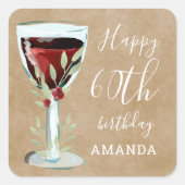 Rustic Red Wine Roos Waterverf 60e verjaardag Vierkante Sticker (Voorkant)