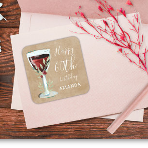 Rustic Red Wine Roos Waterverf 60e verjaardag Vierkante Sticker