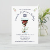 Rustic Red Wine Roos Waterverf 80th Birthday Kaart (Staand voorkant)